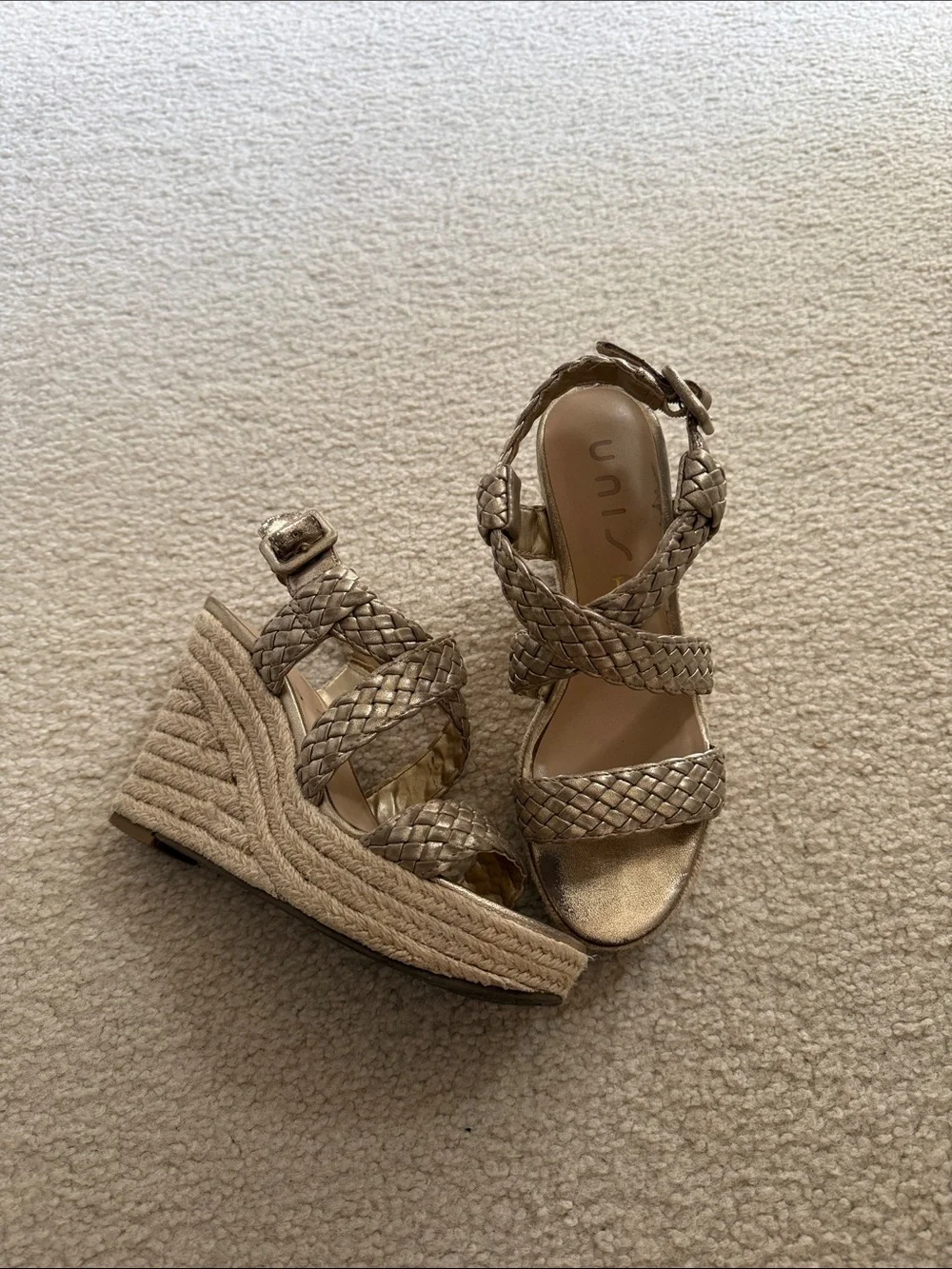 Unisa Metallic Gold Braided Espadrille Wedges